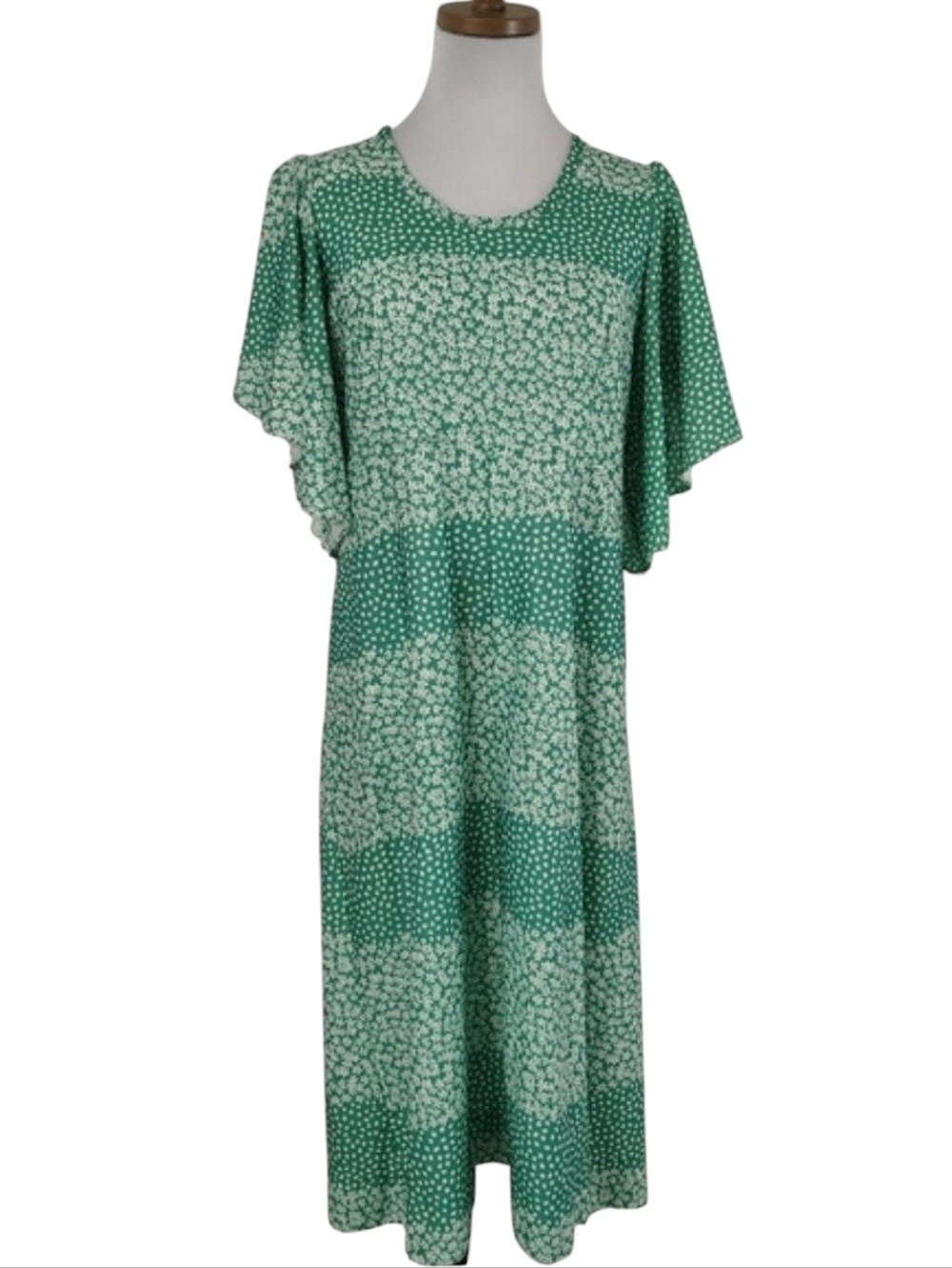 Vintage 70s Homemade Green And White Floral Maxi Dress Whimsical - Picture 3 of 12